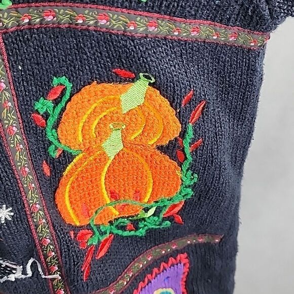 Vintage Halloween Boo Size L Knit Embroidered Cardigan Sweater - Picture 7 of 16